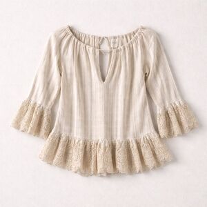 TRYB by Anthropologie Lace-Trim Romantic Breezy Bohemian Blouse | Size M